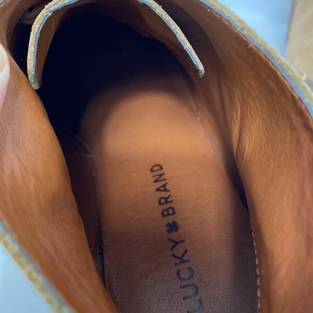 Lucky Brand Tan Leather Lace-Up Wedge Ankle Booties 8.5